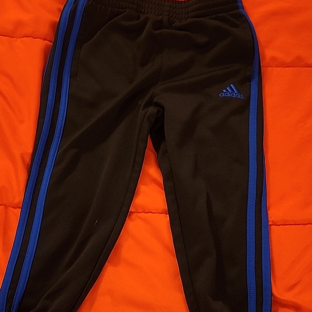 Adidas Kids Black Joggers with Blue Stripes